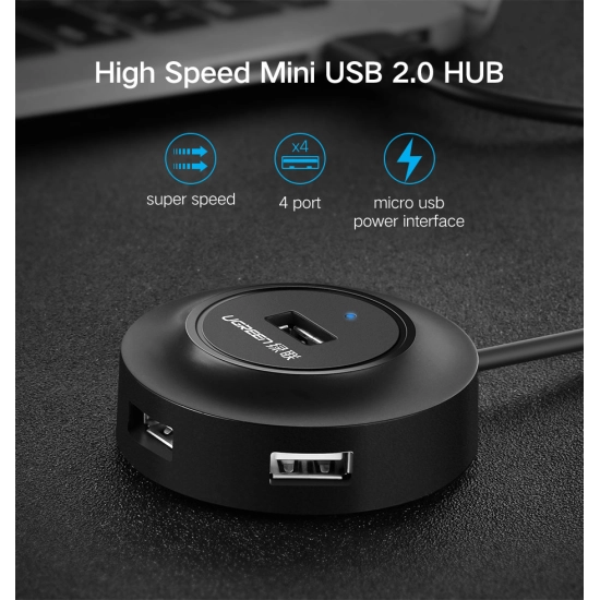 USB HUB UGREEN, USB A 2.0, 4-portni, crni, 1m