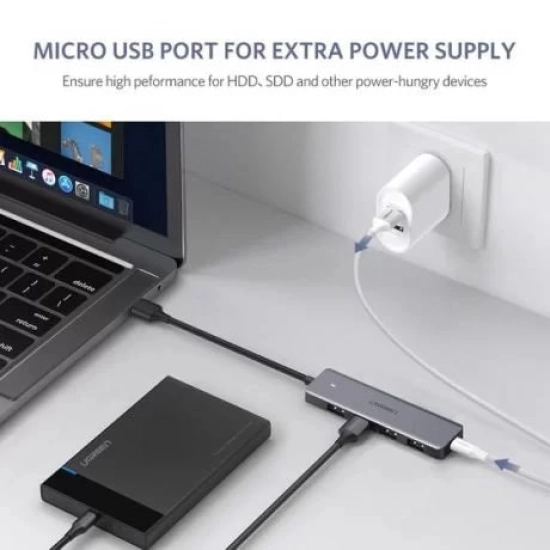 USB HUB UGREEN, USB A 3.0, 4-portni, USB C, sivi USB HUB UGREEN, USB A 3.0, 4-portni, USB C, sivi