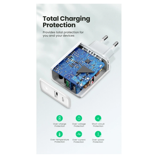 Kućni punjač UGREEN, 38W, USB A, USB C, bijeli