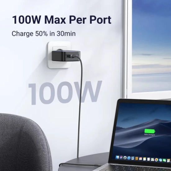 Kućni punjač UGREEN, 100W, 3x USB C, USB A, crni Kućni punjač UGREEN, 100W, 3x USB C, USB A, crni