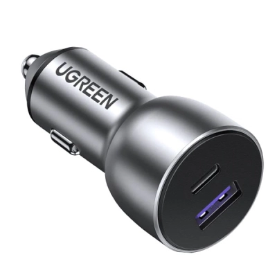 Auto punjač UGREEN, 52.5W, USB-C PD+USB-A QC, sivi   - Punjači za smartphone