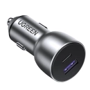 Auto punjač UGREEN, 60W, USB C, USB A, Power Delivery, Quick Charge, sivi