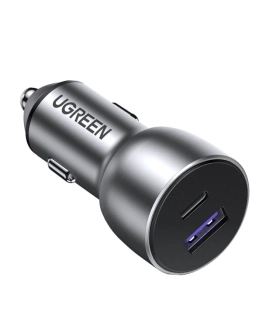 Auto punjač UGREEN, 60W, USB C, USB A, Power Delivery, Quick Charge, sivi