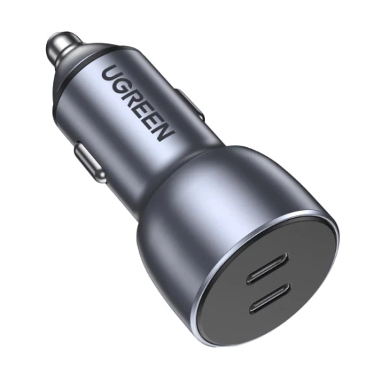 Auto punjač UGREEN, 50W, 2x USB C, Power Delivery, sivi