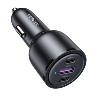 Auto punjač UGREEN, 69W, 2xUSB-C PD+USB-A, sivi   - Punjači za smartphone