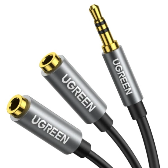 Kabel UGREEN, 3.5mm (M) na 2x 3.5mm (Ž), sivi, 20cm Kabel UGREEN, 3.5mm (M) na 2x 3.5mm (Ž), sivi, 20cm