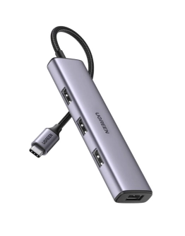 USB HUB UGREEN, USB C 3.0, 4 portni, sivi