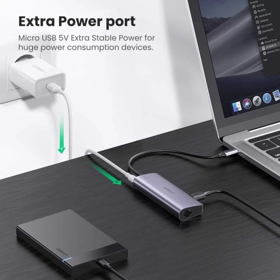 USB HUB UGREEN, USB C na 3x USB A 3.0, RJ45, sivi USB HUB UGREEN, USB C na 3x USB A 3.0, RJ45, sivi