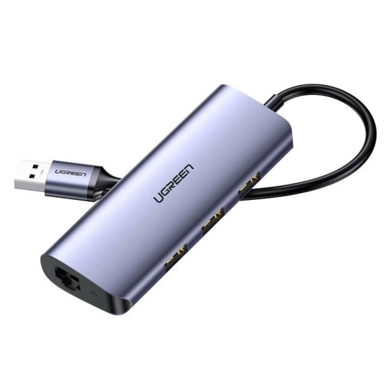 USB HUB UGREEN, USB-C na 3xUSB 3.0 A i 1xRJ45, sivi