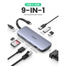 USB HUB UGREEN, USB-C na 3xUSB 3.0, HDMI, VGA, RJ45 GB, SD&TF, PD, prik. za napajanje, sivi