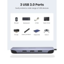 USB HUB UGREEN, USB-C na 3xUSB 3.0, HDMI, VGA, RJ45 GB, SD&TF, PD, prik. za napajanje, sivi