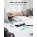 USB HUB UGREEN, USB-C na 3xUSB 3.0 A, HDMI, VGA, RJ45 Gigabit, SD/TF, AUX3.5mm, PD, sivi