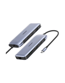 USB HUB UGREEN, USB C na 2x USB A 3.0, HDMI, VGA, DP, RJ45 Gigabit, SD/TF, Power Delivery, sivi