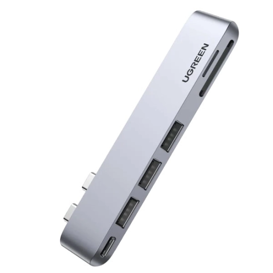 USB HUB UGREEN, Dual USB C na 3x USB A 3.0, TF/SD, USB C (Ž), za MacBook Pro/Air, sivi USB HUB UGREEN, Dual USB C na 3x USB A 3.0, TF/SD, USB C (Ž), za MacBook Pro/Air, sivi