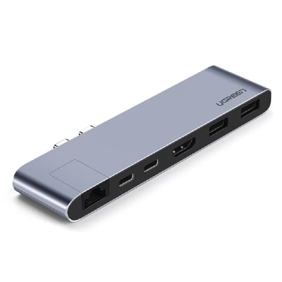 USB HUB UGREEN, Dual USB-C na 2xUSB 3.0 A, USB-C (Ž), HDMI, Gigabit, sivi   - Hlađenja, stalci, docking i USB hubovi