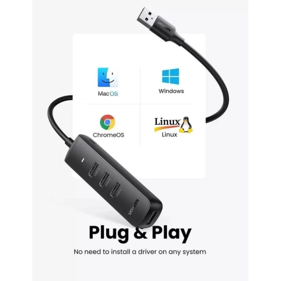 USB HUB UGREEN, USB A 3.0, 4-portni, crni, 0.25m USB HUB UGREEN, USB A 3.0, 4-portni, crni, 0.25m