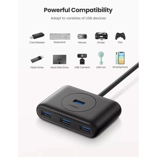 USB HUB UGREEN, USB A 3.0, 4-portni, crni, 1m USB HUB UGREEN, USB A 3.0, 4-portni, crni, 1m