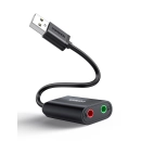 Adapter UGREEN, USB A (M) na 2x 3.5mm (Ž), crni, 20cm