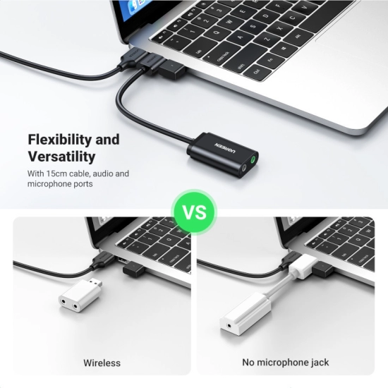 Adapter UGREEN, USB-A na 3.5mm, crni, 15cm