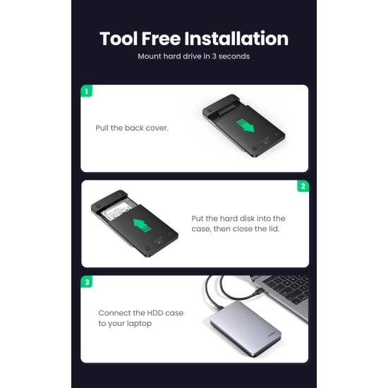 Eksterno kućište UGREEN, 2.5incha, SATA, USB-C 3.1