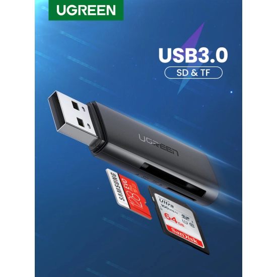 Čitač memorijskih kartica UGREEN, USB A 3.0, TF/SD 3.0 kartice, crni