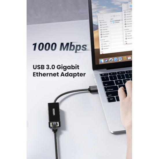 Adapter UGREEN, USB 3.0 A na GB Ethernet, crni, ABS 
