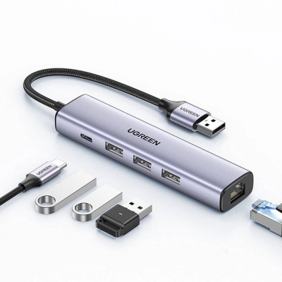 USB HUB UGREEN, USB 3.0 na Gigabit + 3xUSB 3.0 sa USB-C Power Port USB 3.0, 1000Mbps   - Hlađenja, stalci, docking i USB hubovi