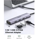 USB HUB UGREEN, USB A 3.0 na USB C, 3x USB A 3.0, RJ45, sivi