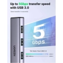 USB HUB UGREEN, USB A 3.0 na USB C, 3x USB A 3.0, RJ45, sivi