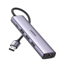 USB HUB UGREEN, USB A 3.0 na USB C, 3x USB A 3.0, RJ45, sivi