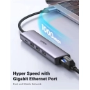 USB HUB UGREEN, USB A 3.0 na USB C, 3x USB A 3.0, RJ45, sivi