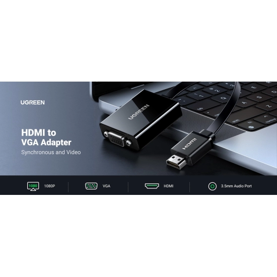 Adapter UGREEN, HDMI (M) na VGA (Ž) +3.5mm, crni
