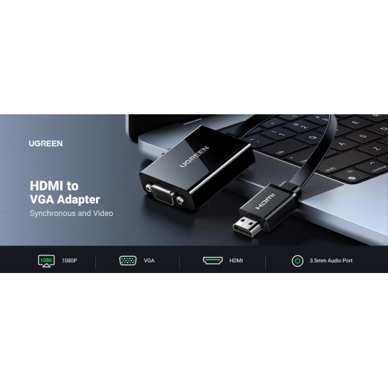 Adapter UGREEN, HDMI (M) na VGA (Ž) +3.5mm, crni Adapter UGREEN, HDMI (M) na VGA (Ž) +3.5mm, crni