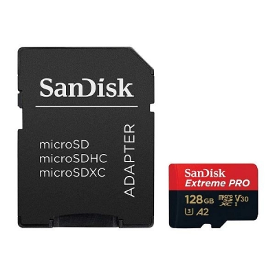 Memorijska kartica SANDISK Extreme Pro, micro SDXC, 128GB, SDSQXCD-128G-GN6MA, A2 C10 V30 UHS-I U3 + SD Adapter + Rescue Pro Deluxe R200MB/s / W90MB/s    - Memorijske kartice
