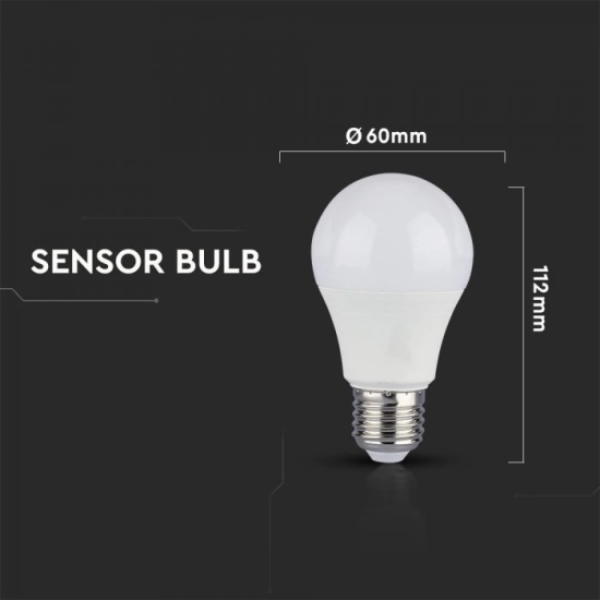 Žarulja LED sa senzorom E27 A60 9W, 6400K, hladno svjetlo, VT-2099, SKU-7262