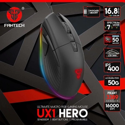 Miš FANTECH UX1 Hero, gaming, žičani, crni   - Fantech