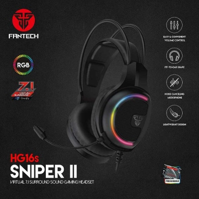 Slušalice FANTECH HG16S, gaming, USB A, mikrofon, crne   - Fantech