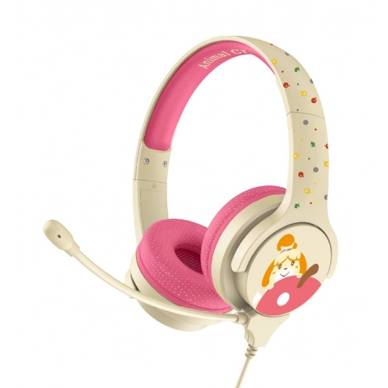 Dječje slušalice OTL, Animal Crossing Isabelle, naglavne, mikrofon, krem roze