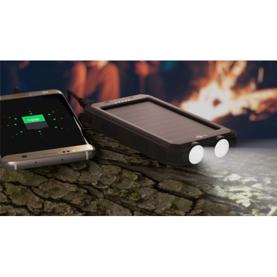 Prijenosno napajanje powerbank GOOBAY 8000mAh, 2x USB A 2.0, USB micro B 2.0, Power Delivery,s LED svijetlom i kompasom, solarno punjenje, crni