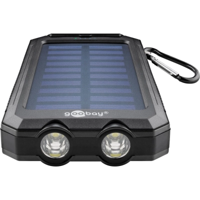 Prijenosno napajanje powerbank GOOBAY 8000mAh, 2xUSB-A 2.0, micro-USB PD,s LED svijetlom i kompasom, solarno punjenje, crni   - Powerbank