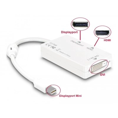 Adapter DELOCK, mini DisplayPort (M) na HDMI (Ž)/DisplayPort (Ž)/DVI (Ž), 16cm 61768  
