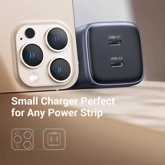 Kućni punjač UGREEN, Nexode Mini, 45W (25W+20W), 2x USB C