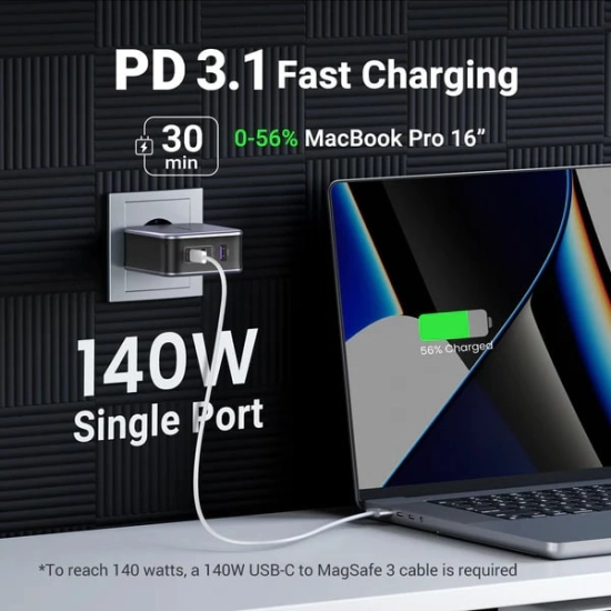 Kućni punjač UGREEN, Nexode, 140W, 2x USB C, USB A, kabel USB C (M) na USB C(M), crni