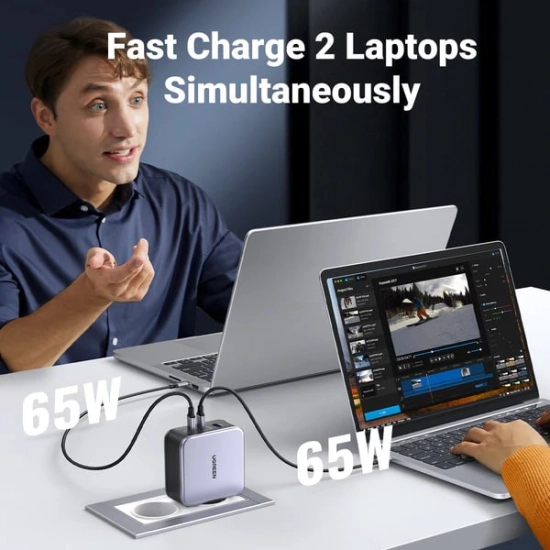 Kućni punjač UGREEN, Nexode, 140W, 2x USB C, USB A, kabel USB C (M) na USB C(M), crni