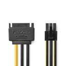 Kabel NEDIS, SATA power 15-pin(M) < 1x PCIe(F), 0.20 m, crni/žuti