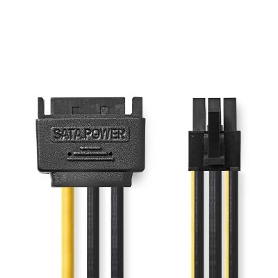 Kabel NEDIS, SATA power 15-pin(M) < 1x PCIe(F), 0.20 m, crni/žuti   - Naponski kabeli