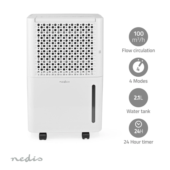 Odvlaživač zraka NEDIS DEHU10WT, 10 l/dan, Odvlaživanje, Automatski, Suho rublje, Ventilacija, 100 m3/h