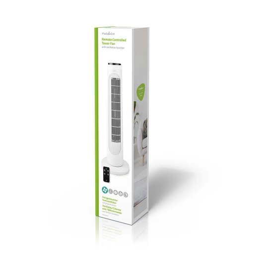 Ventilator podni NEDIS FNTR13CWT40 tower, 50W, daljiski upravljač, 2 brzine, crno bijeli