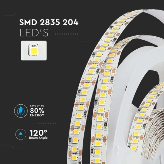 LED traka BIJELA, 204x2835 LED/m, samoljepiva,  IP20, toplo bijelo, 1 metar