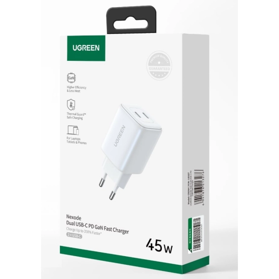 Kućni punjač UGREEN, Nexode Mini, 45W, 2xUSB-C, bijeli